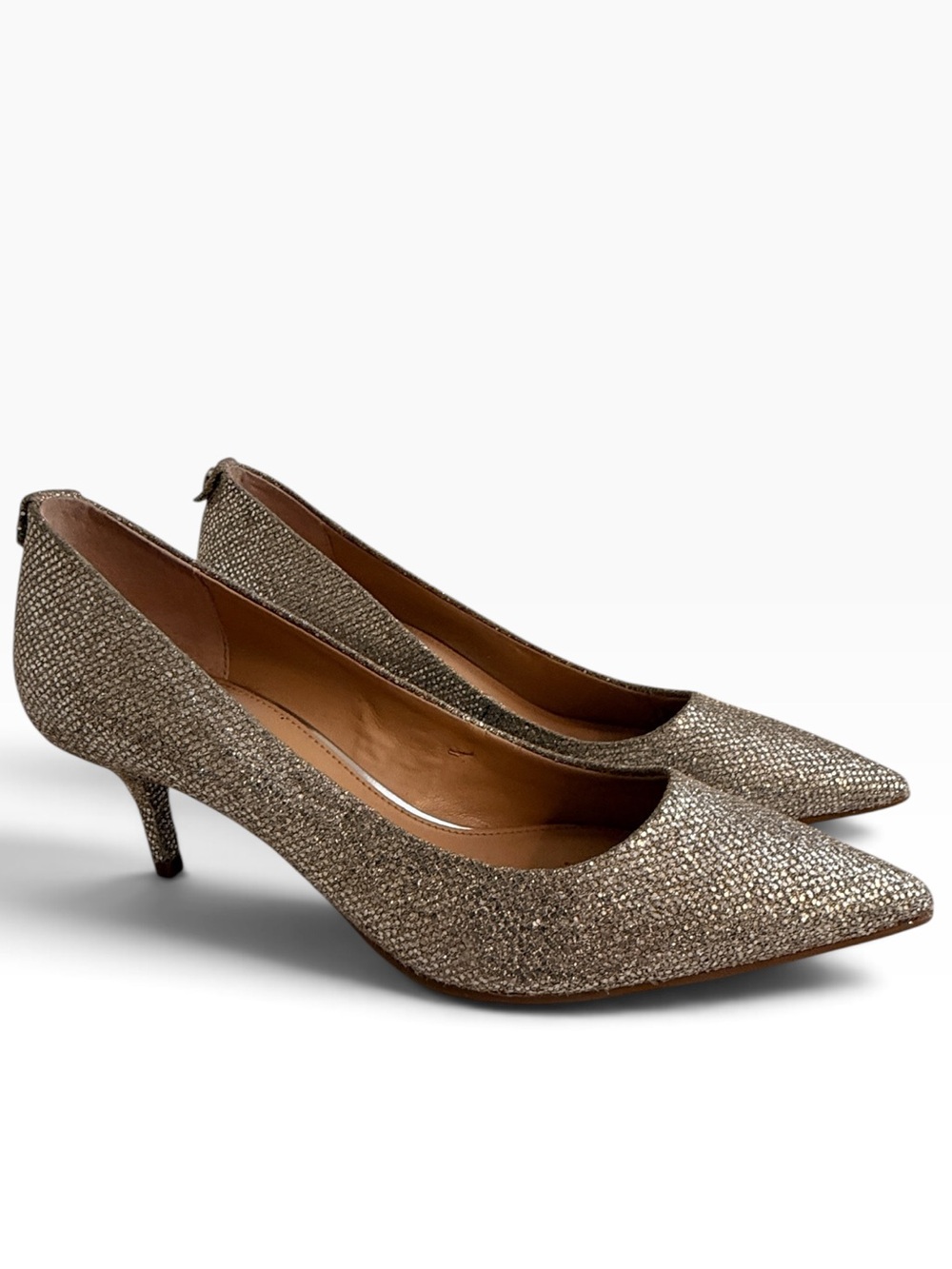 Michael Michael Kors Silver Sparkle Flex Pointed-Toe Kitten Heel Pumps  5.5